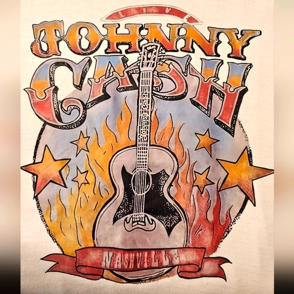 Johnny Cash Nashville Graphic White T-Shirt Burning Guitar Extra Large NWOT - Picture 8 of 8